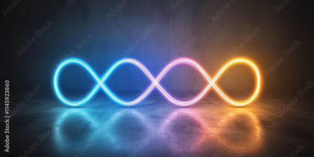 Poster neon light waveforms create vibrant, abstract display in dark space