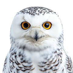 Obraz premium Front view close-up of an extremely perfect looking single Snowy Owl bird isolated on a white transparent background