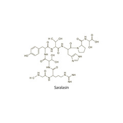 Saralasin flat skeletal molecular structure ARB drug used in hypertension treatment. Vector illustration scientific diagram.