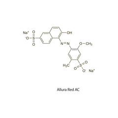 Allura Red AC flat skeletal molecular structure Colouring agent treatment. Vector illustration scientific diagram.