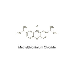 Methylthioninium Chloride flat skeletal molecular structure thiazine dye drug used in methaemoglobinaemia treatment. Vector illustration scientific diagram.