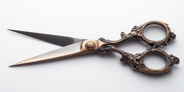 Vintage scissors isolated against a white background, showcasing the unique design and ornate details of these vintage scissors, perfect for any collection or project involving vintage scissors.