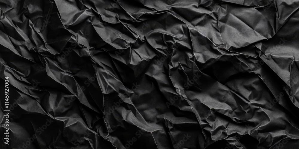 Poster wrinkled black paper surface creating a textured background. this textured backdrop features crinkle
