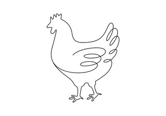 Vector hen continuous single line drawing isolated on white background minimal vector illustration