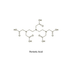 Pentetic Acid flat skeletal molecular structure chelator drug used in heavy metal poisoning treatment. Vector illustration scientific diagram.