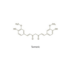 Turmeric flat skeletal molecular structure Colouring agent treatment. Vector illustration scientific diagram.