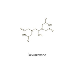 Dexrazoxane flat skeletal molecular structure cytoprotective drug used in anthracyclines cardiotoxicity treatment. Vector illustration scientific diagram.
