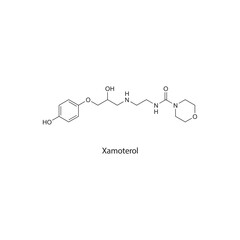Xamoterol flat skeletal molecular structure beta agonist drug used in heart failure treatment. Vector illustration scientific diagram.