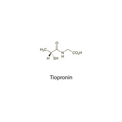 Tiopronin flat skeletal molecular structure chelator drug used in cystinuria treatment. Vector illustration scientific diagram.