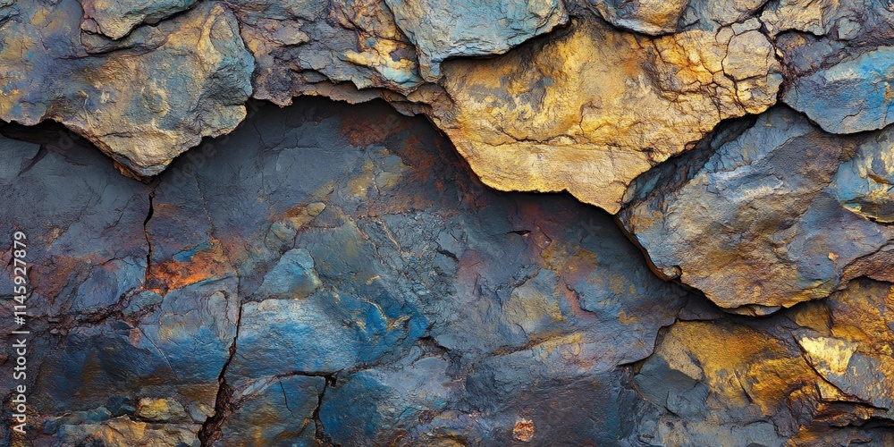 Poster metallic slag rock generated from mining processes showcases unique textures and colors, making meta