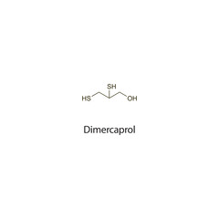 Dimercaprol flat skeletal molecular structure chelator drug used in Arsenic poisoning treatment. Vector illustration scientific diagram.