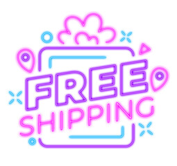 lettering free shipping in neon style text with decorates