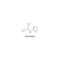 Rilmenidine flat skeletal molecular structure Alpha blocker drug used in hypertension treatment. Vector illustration scientific diagram.