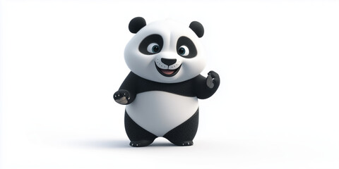 Naklejka premium Cute Cartoon Panda Cub Waving on White Background