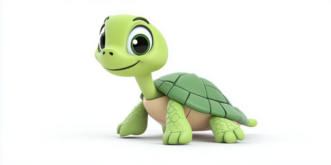 Cute Cartoon Turtle Walking on White Background