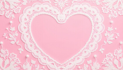 Lace heart frame on a soft pink background ideal for romantic or wedding themes copy space