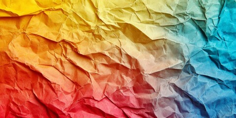 Obraz premium Colorful crumpled paper texture showcases a blank, vintage style background with creased details. This colorful paper texture is ideal for creating collages or posters in need of empty space.