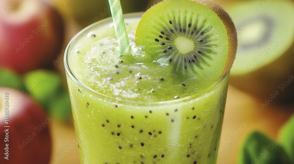 Poster a vibrant kiwi and green apple smoothie is presented with an array of fresh fruits, showcasing the d