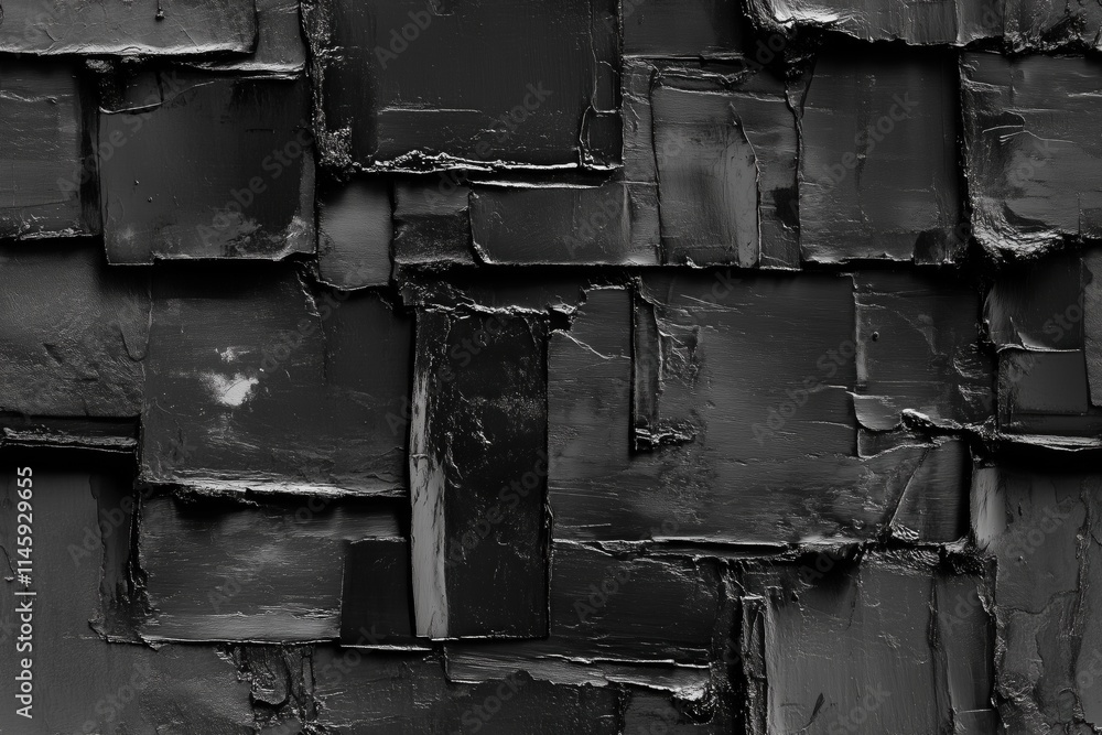 Poster seamless abstract black and white texture featuring layered, thick paint strokes and patches, creati