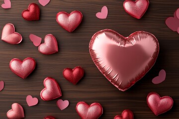 Fototapeta premium A dazzling red heart surrounded by smaller hearts, creating a romantic and enchanting atmosphere perfect for celebrating love on Valentine's Day.