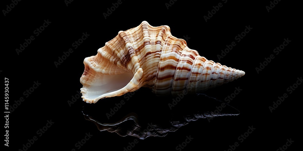 Poster single sea shell displayed on a black background, emphasizing the unique textures and natural beauty