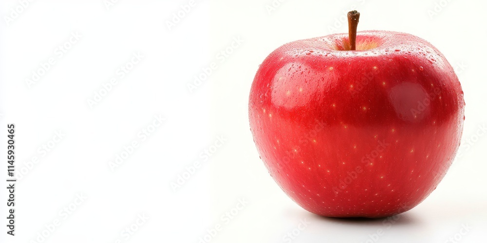 Poster red apple placed on a small scale, isolated on a white background, highlighting the vibrant color an