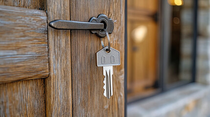 With a key and a keychain shaped like_a house