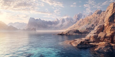 Stunning view showcasing the sea and mountains, highlighting the natural beauty of the sea and mountains for a breathtaking experience. This captivating scene features the sea and mountains