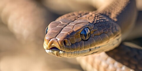 Obraz premium Eastern Brown Snake in a captivating posture showcases its distinctive features. The Eastern Brown Snake is known for its striking appearance and unique behavior, making it a fascinating subject.