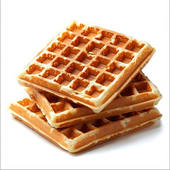 Stack of golden-brown waffles, crispy and delicious.