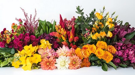 Obraz premium A collection of seasonal flowers arranged to emphasize their vibrant colors against a white background 