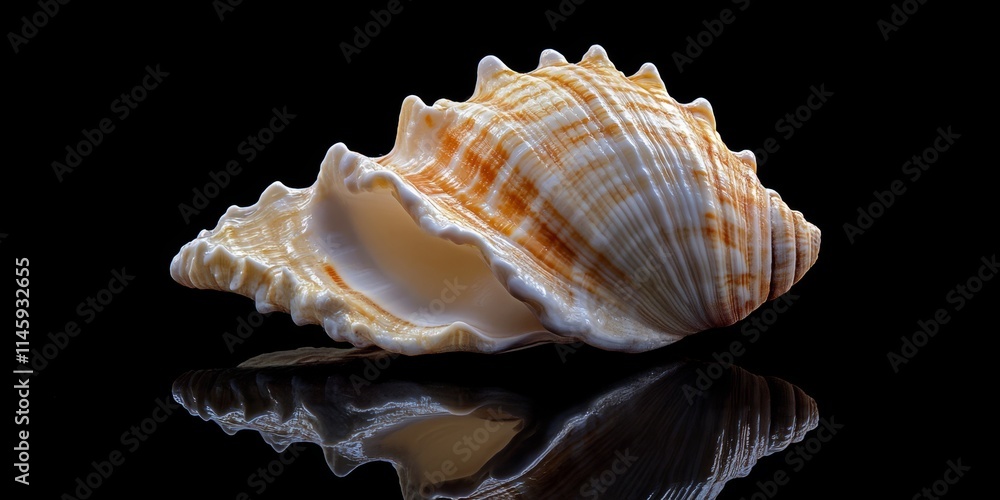 Poster single sea shell displayed on a black background, emphasizing the unique textures and natural beauty