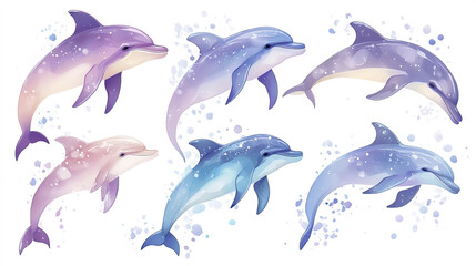 Fototapeta premium Colorful dolphin illustrations showcasing playful marine life