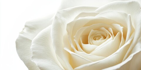 White rose close up isolated on a white background, showcasing the intricate details of the white rose in a macro style, highlighting the delicate beauty of the white rose.
