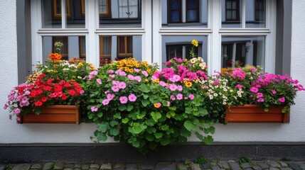 Vibrant Window Box Flowers in a Charming European Setting