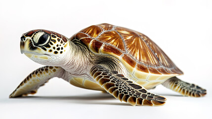 sea turtle swimming gracefully on white background, showcasing its beauty