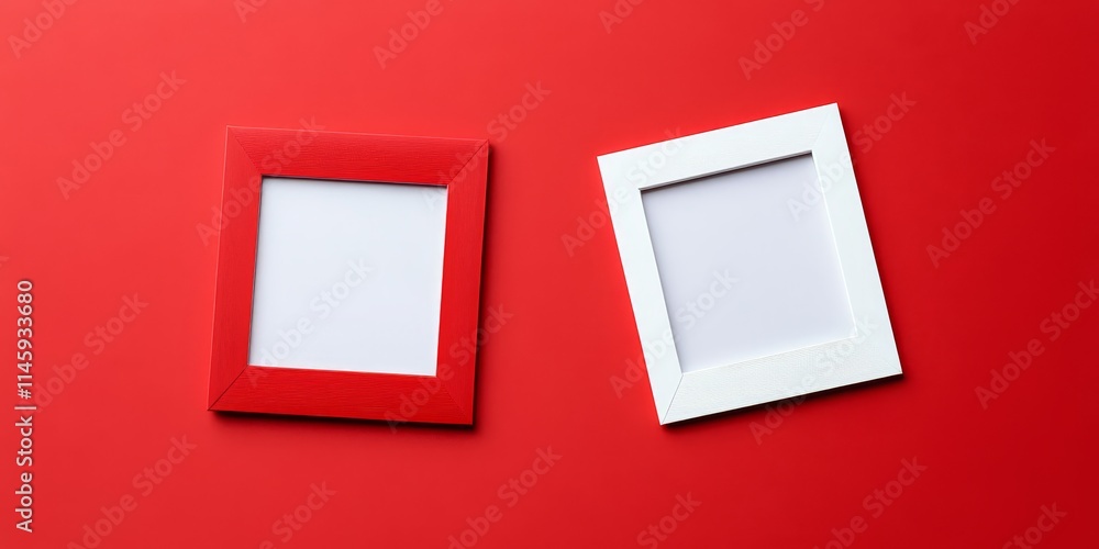 Aufkleber two empty polaroid photo frames in a combination of red and white colors are presented. the red and 