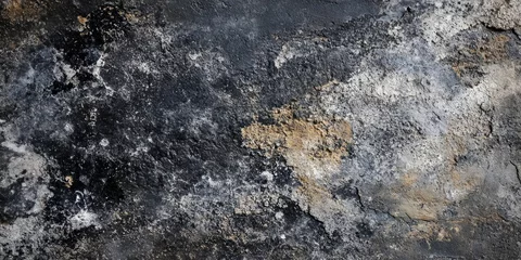 Fotobehang Dark abstract grunge texture representing a concrete or cement wall background. It features a high quality, detailed rough stone texture that highlights a rugged terrain appearance. © Ahmad