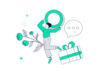 Use red envelopes to attract new customers and promote activity. Flat vector character concept illustration
