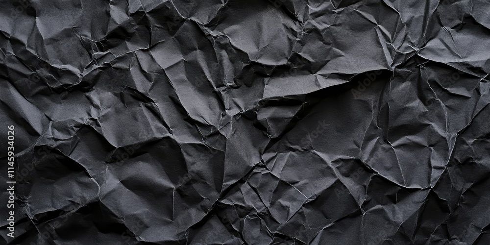 Poster wrinkled black paper surface creating a textured background. this textured backdrop features crinkle