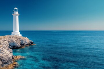 white lighthouse on the background of the sea, landmark