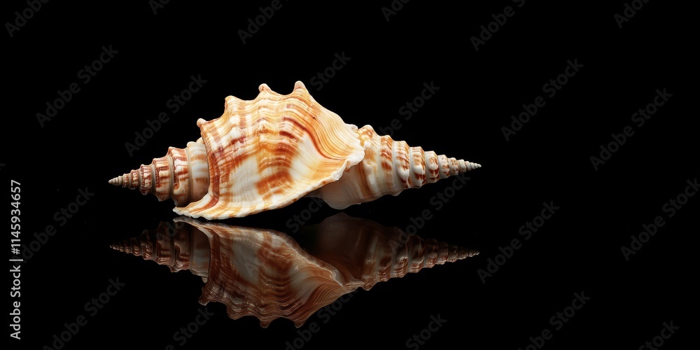 Poster single sea shell displayed on a black background, emphasizing the unique textures and natural beauty