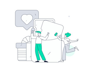 Use red envelopes to attract new customers and promote activity. Flat vector character concept illustration
