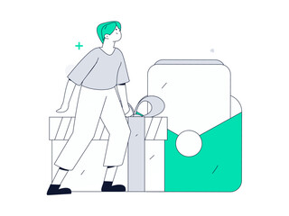 Use red envelopes to attract new customers and promote activity. Flat vector character concept illustration
