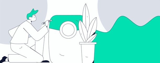 Use red envelopes to attract new customers and promote activity. Flat vector character concept illustration
