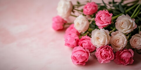 A delightful arrangement of pink and white flowers blooms vibrantly against a soft pink background, evoking the sweet essence of love and romance.