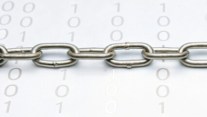 close up of a chain and digital data, symbol of security