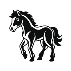 Elegant Silhouette Of A Black And White Horse Vector Illustration