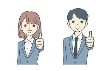 親指を立てるビジネスマンとビジネスウーマン