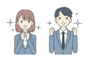 Fototapeta premium 目を輝かせて興奮したビジネスマンとビジネスウーマン